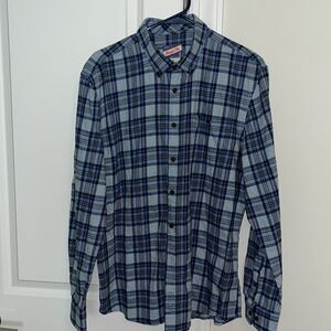 Johnnie-O UNC Carolina blue plaid flannel soft wash cotton hanging out shirt L